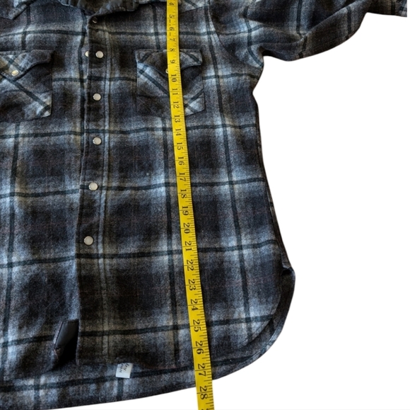 Pendleton Shacket Shirt Virgin Wool Plaid Black Grey Snap Front Women's Large - Picture 12 of 14